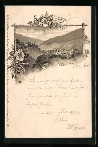 Lithographie Ruhla, Panoramablick auf die Ortschaft