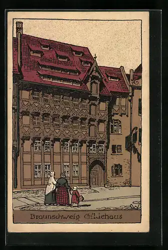Steindruck-AK Braunschweig, Darstellung vom Gildehaus
