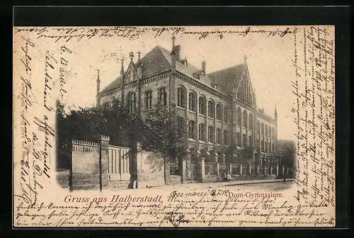 AK Halberstadt, Dom-Gymnasium mit Strassenpartie