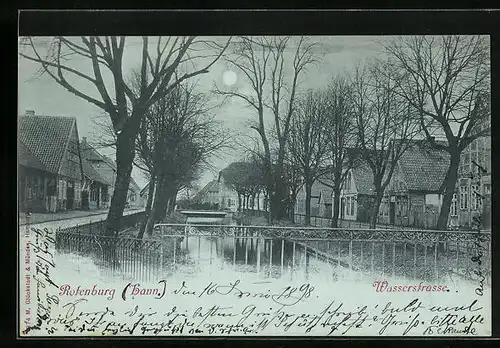 Mondschein-AK Rotenburg /Hann., Wasserstrasse mit Brücken und Bäumen
