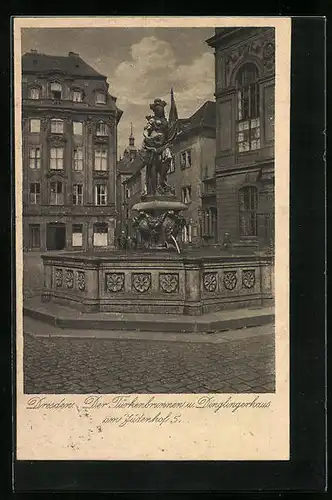 AK Dresden, Türkenbrunnen und Dinglingerhaus am Jüdenhof 5