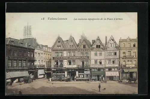 Lithographie Valenciennes, Les maisons espagnoles de la Place d'Armes