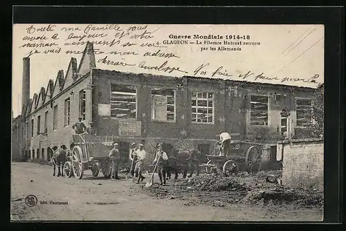 AK Glageon, La Filature Hubinet detruite par les Allemands