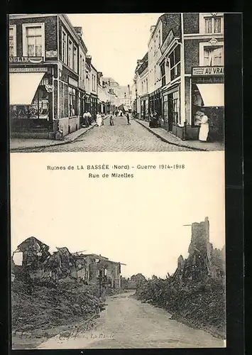 AK La Bassée, Guerre 1914-1918, Ruines, Rue de Mizelles