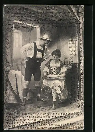 Künstler-AK Charles Scolik: Bauernpaar beim Zitherspiel