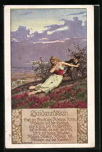 Künstler-AK Ernst Kutzer: Sah ein Knab' ein Röslein steh'n, Paar vorm Strauch