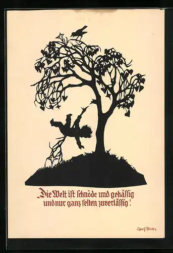 Künstler-AK Georg Plischke: Kind fällt vom Baum