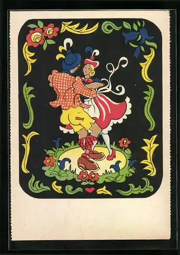 Künstler-AK sign. I. Fiegert: Paar in Tracht beim Tanz