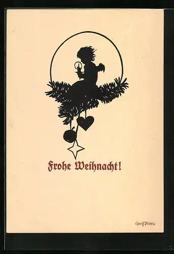 Künstler-AK Georg Plischke: Engelchen sitzt auf einem Christbaumzweig