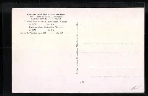 AK München, Pension und Gasthaus Modern, Theresienstr. 80, Innenansichten