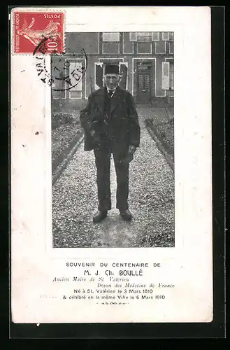 AK St. Valérien, Centenaire de M. J. Ch. Boullé, 100 Jahre alter Mann