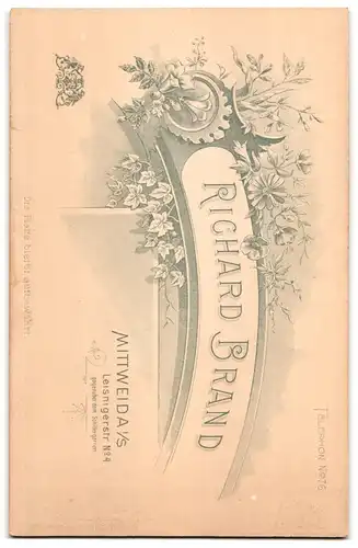 Fotografie Richard Brand, Mittweida i /S., Leisnigerstr. 4, Junge Dame im Kleid mit einem Buch