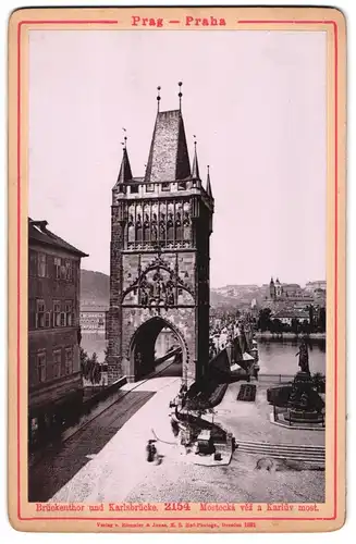 Fotografie Lichtdruck Römmler & Jonas, Dresden, Ansicht Prag, Brückenthor und Karlsbrücke