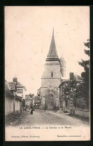 AK Le Gros-Theil, Le Clocher et la Mairie