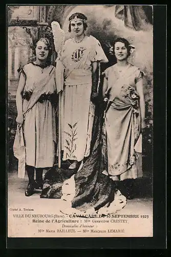 AK Le Neubourg, Cavalcade du 10 Septembre 1923, Reine de l`Agriculture Geneviève Crestey