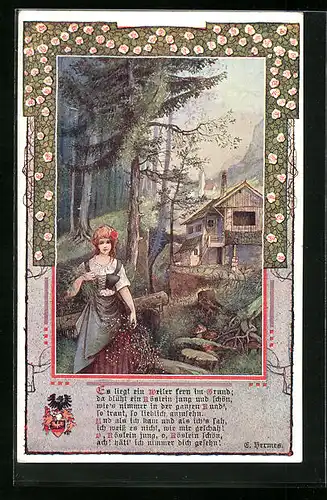 Künstler-AK T. Welzl: Fräulein am Waldesrand