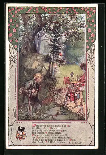 Künstler-AK T. Welzl: Wanderer beobachtet Wallfahrer