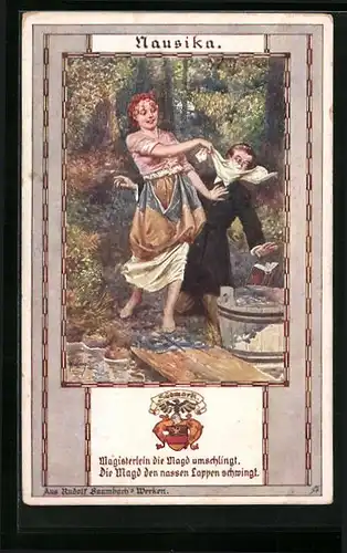 Künstler-AK Franz Kuderna: Der Magister und die Magd