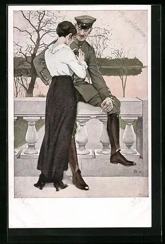 Künstler-AK Brynolf Wennerberg: Stolzer Soldat und erstaunte Dame