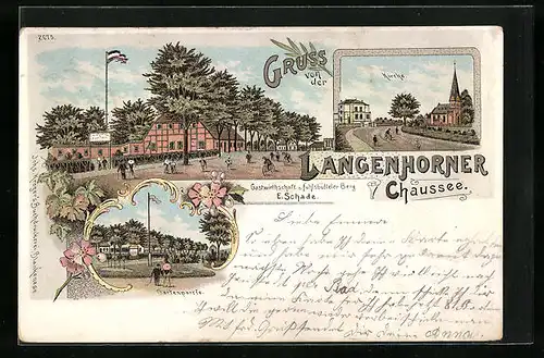 Lithographie Hamburg-Langenhorn, Gasthaus z. Fuhlsbütteler Berg, Chaussee