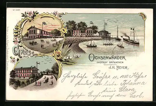 Lithographie Ochsenwerder / Bergedorf, Gasthof Ortkathen