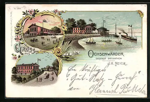 Lithographie Ochsenwerder / Bergedorf, Gasthof Ortkathen