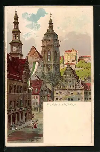 Künstler-AK Pirna, Marktplatz