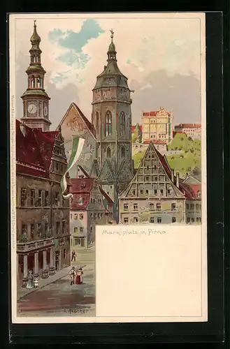 Künstler-AK Pirna, Marktplatz