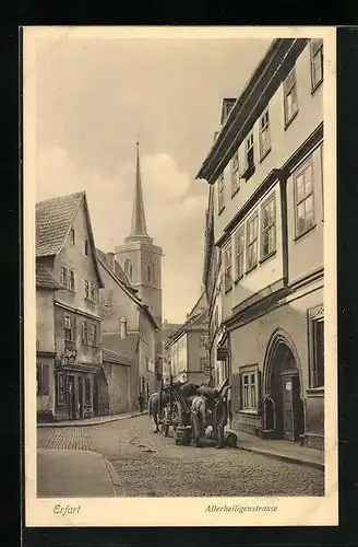 AK Erfurt, Allerheiligenstrasse mit Gasthaus, Geschäft und Kirche