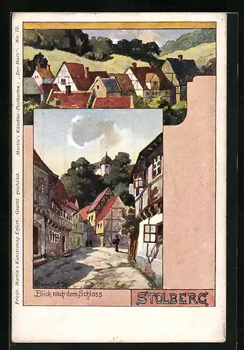 Künstler-AK H. Bahndorf: Stolberg, Blick nach dem Schloss, Teilansicht