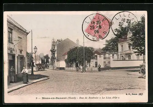 AK Mons-en-Baroeul, Rue de Roubaix Le Lion d'Or