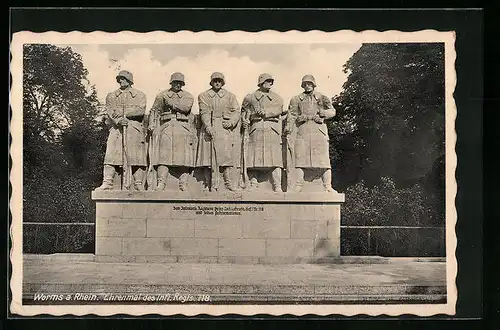 AK Worms a. Rh., Ehrenmal des Inft. Regts. 118