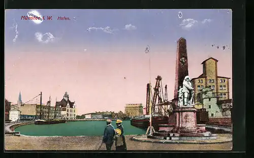 Künstler-AK Münster i. W., Denkmal vor dem Hafen