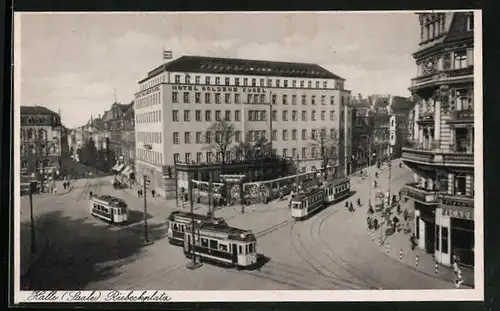 AK Halle /Saale, Riebeckplatz mit Strassenbahnen