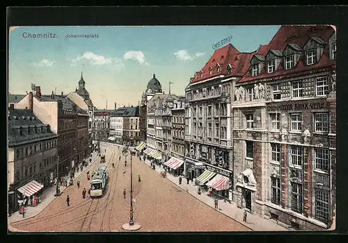 AK Chemnitz, Johannisplatz mit Strassenbahn