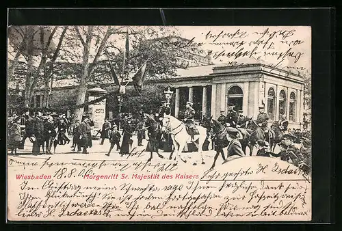 AK Wiesbaden, Morgenritt Sr. Majestät des Kaisers mit Eskorte