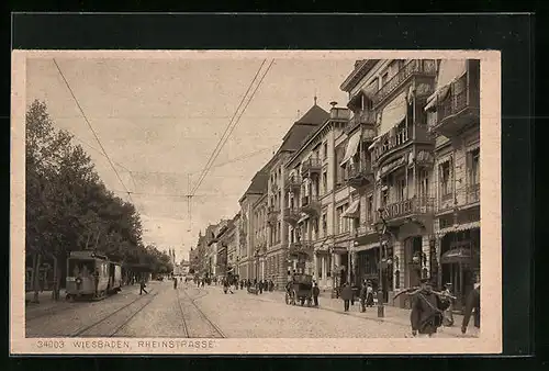 AK Wiesbaden, Rheinstrasse mit Strassenbahn