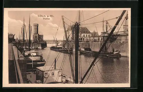 AK Cöln a. Rh., Hafen mit Turm