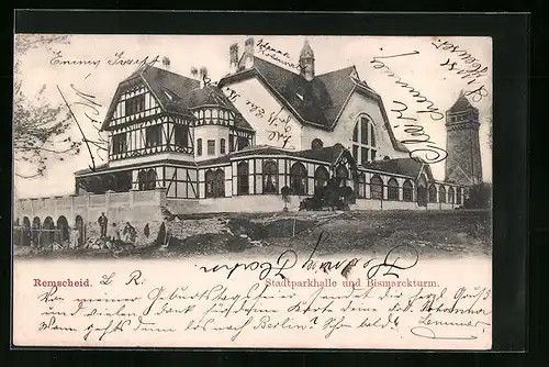 AK Remscheid, Stadtparkhalle und Bismarckturm