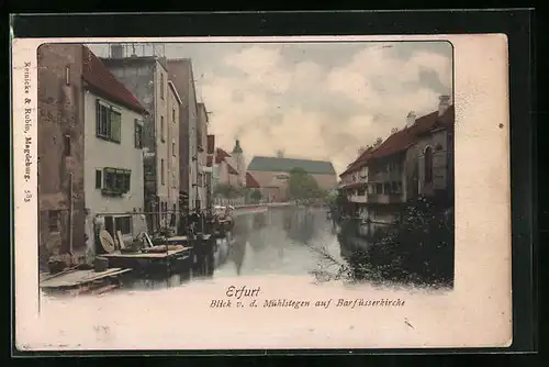 AK Erfurt, Blick von den Mühlstegen auf Barfüsserkirche