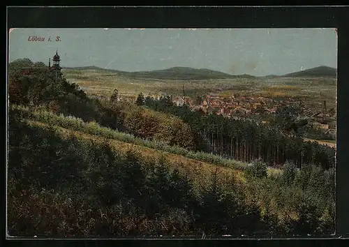 AK Löbau /Sa., Ortsansicht vom Waldrand aus