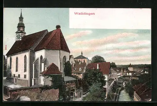 AK Waiblingen, Teilansicht mit Kirche