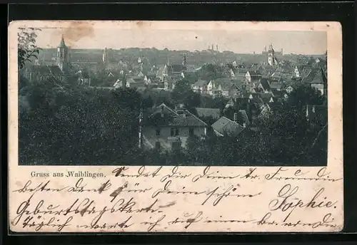 AK Waiblingen, Teilansicht aus der Vogelschau