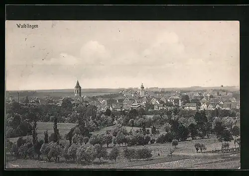 AK Waiblingen, Ortsansicht aus der Vogelschau