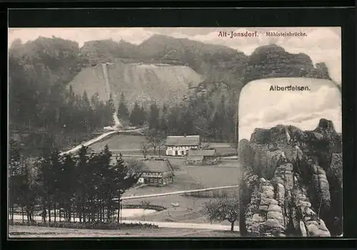 AK Alt-Jonsdorf, Mühlsteinbrücke, Albertfelsen