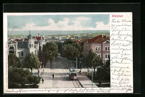 AK Weimar, Strassenpartie aus der Vogelschau