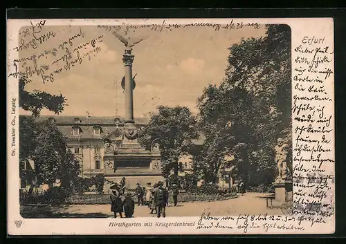 AK Erfurt, Hirschgarten mit Kiregerdenkmal