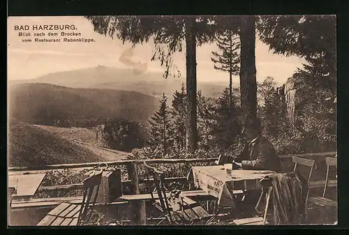 AK Bad Harzburg, Blick nach dem Brocken vom Restaurant Rabenklippe