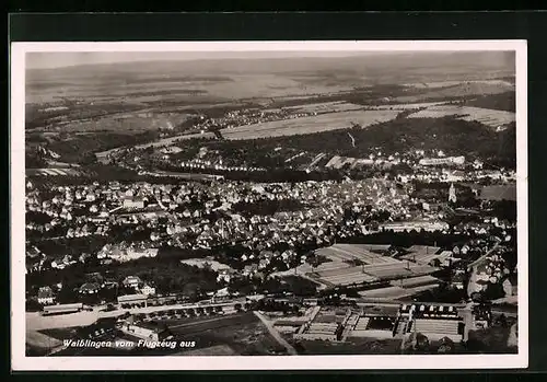 AK Waiblingen, Fliegeraufnahme mit Fernsicht
