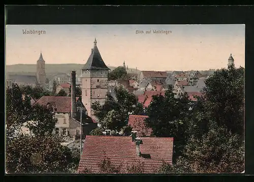 AK Waiblingen, Totalansicht mit Kirche